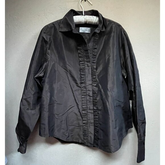 Sylvia Heisel Silk Ruffle Front Varga Blouse Long Sleeve Black Size 16 New $495 - Picture 1 of 8